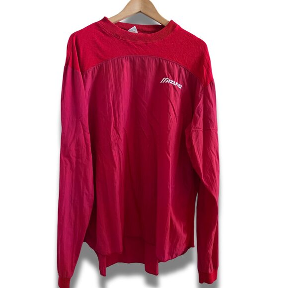 Vintage 90s Mizuno Mens Red Windbreaker Long Sleeve Shirt XL XXL Athleisure - Picture 1 of 12